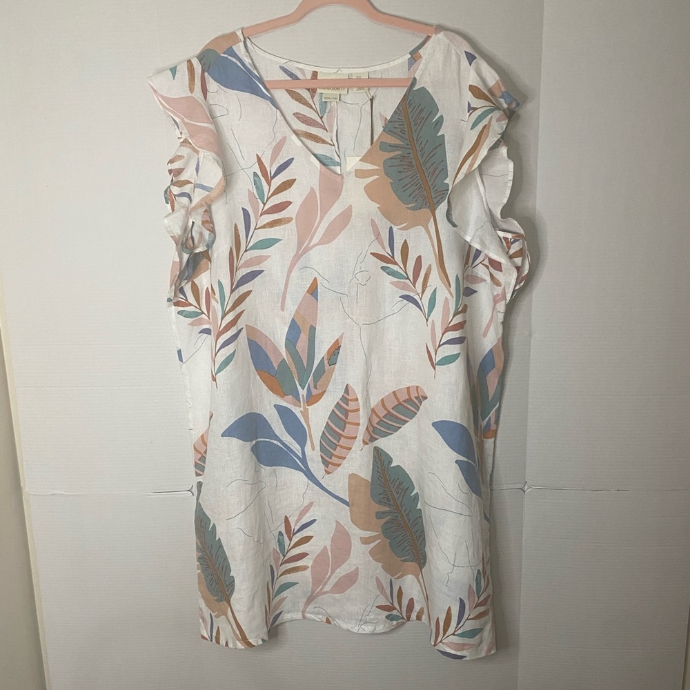 Cynthia Rowley 100 %Linen Botanical Floral Print Size 2X.